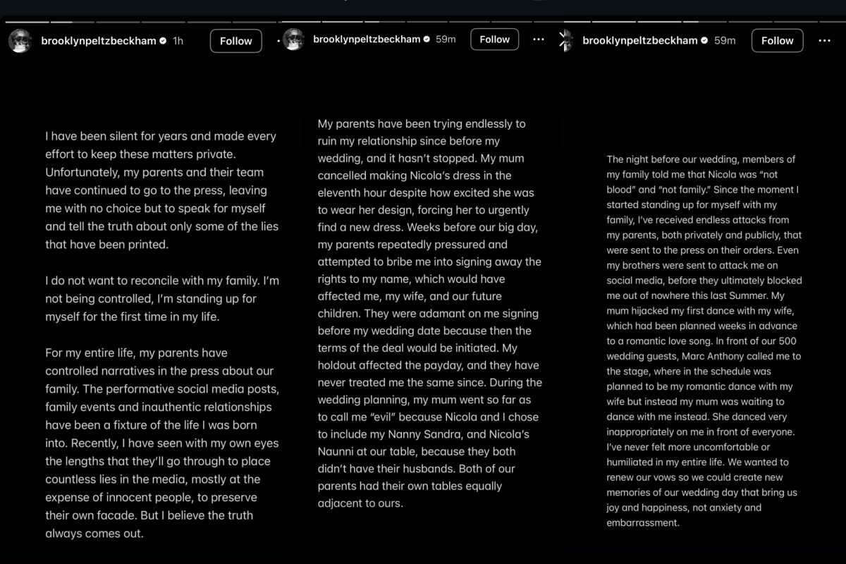 布魯克林貝克漢深夜6頁長文開撕貝克漢典範家庭的假面！面對冠上親情假意的枷鎖，該掙脫逃離還是放棄掙扎？